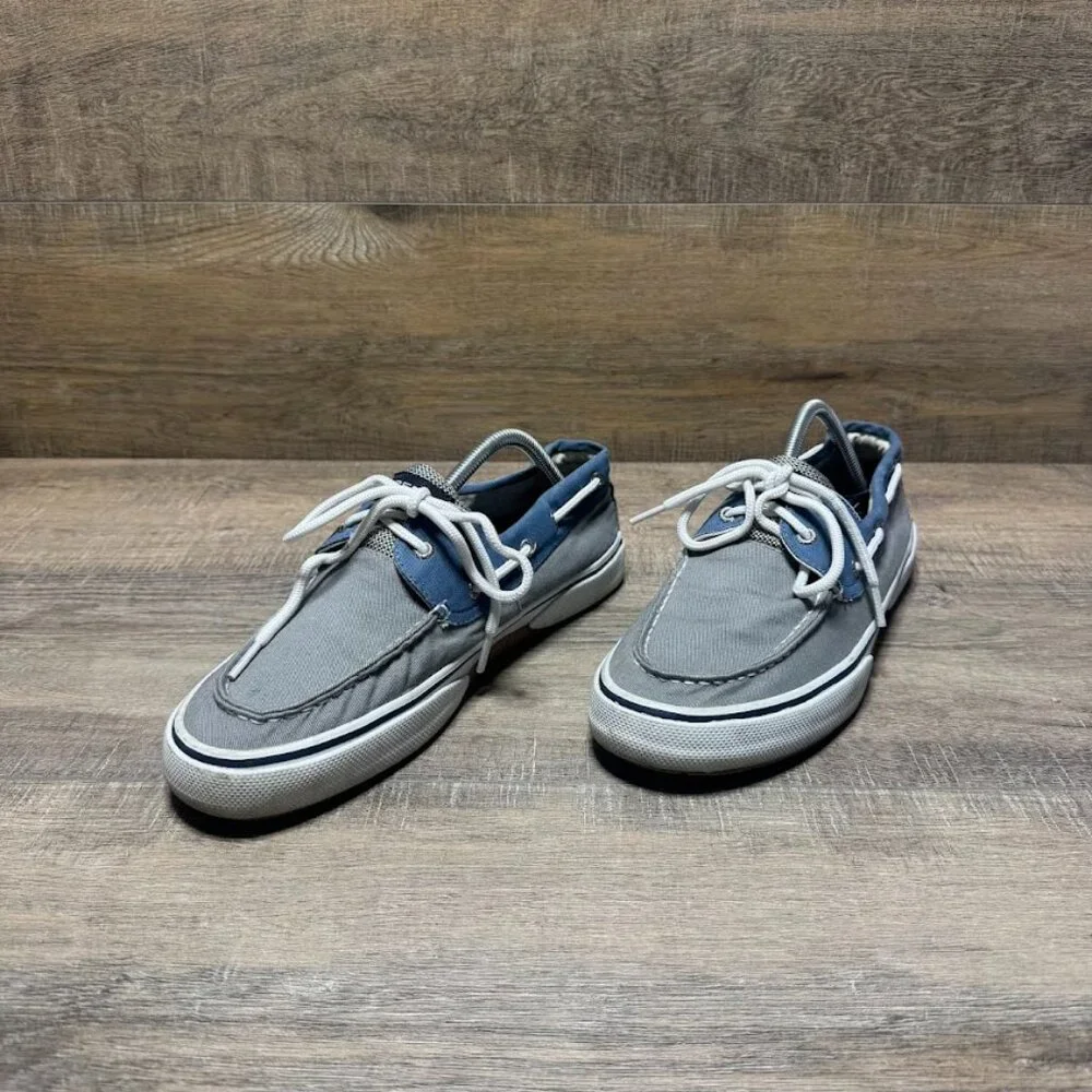 Sperry Bahama Gray/Blue Canvas Boat Shoes Men's Size 10